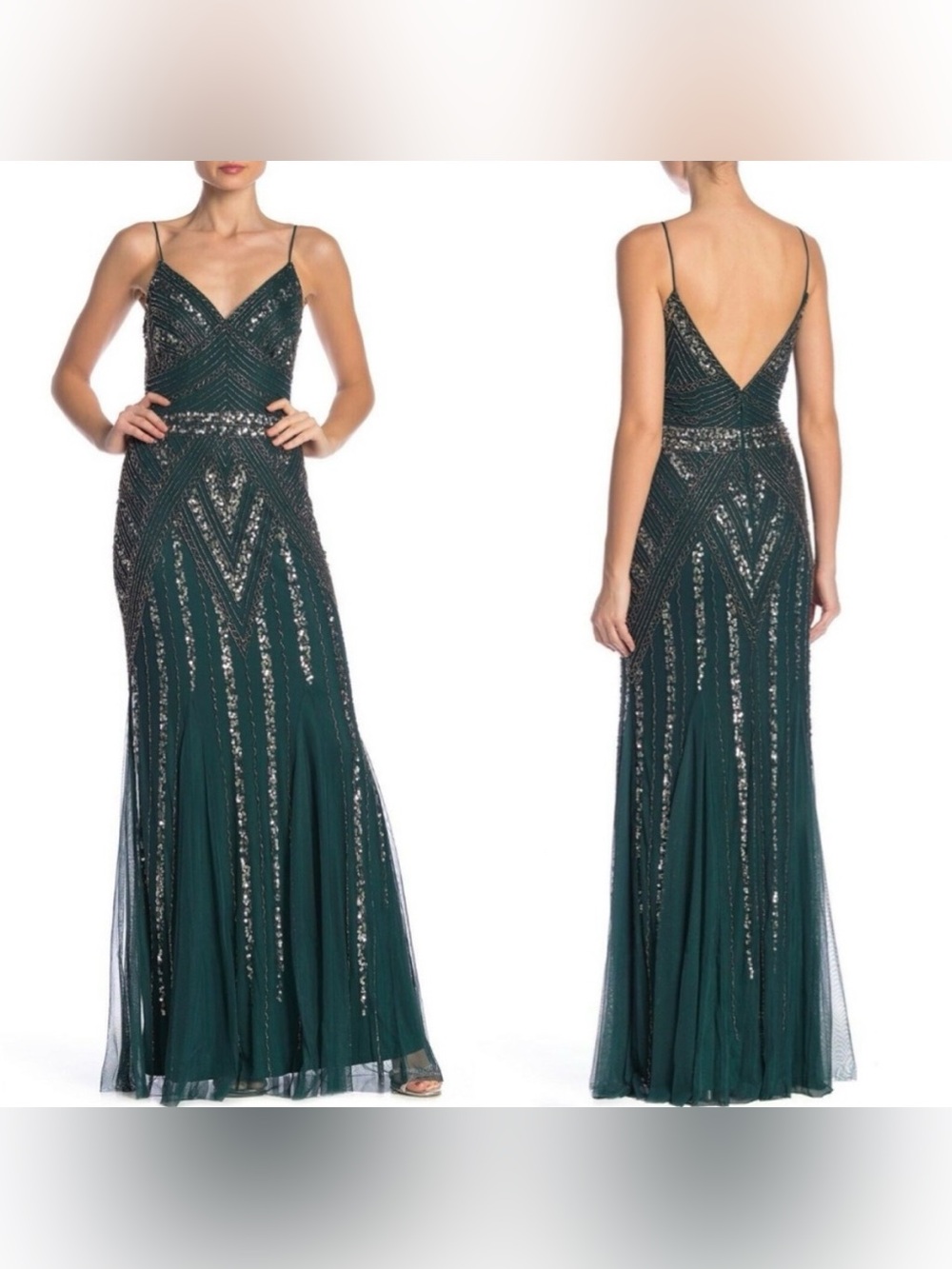 NWT Emerald Deco Beaded Mesh A-Line Gown